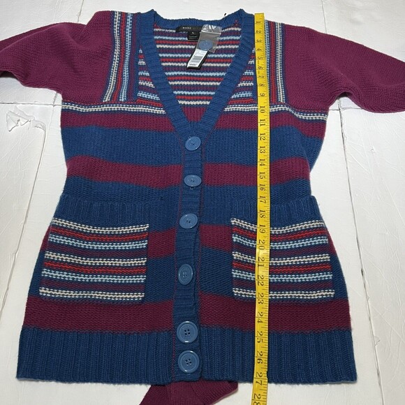 Marc Jacobs Womens Lambswool Striped Belted Cardigan Sweater Size L - Picture 5 of 8